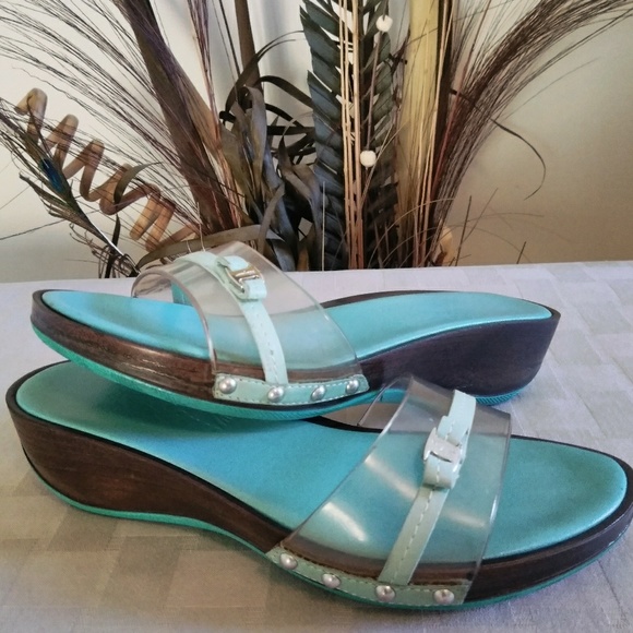 Salvatore Ferragamo Shoes - Salvatore Ferragamo Turquoise/Dark Wood wedge